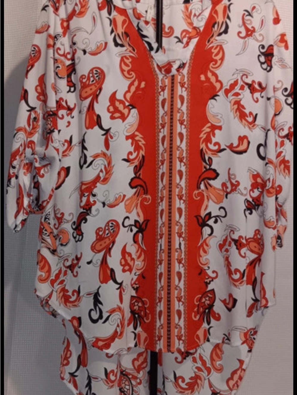 Cato White Tunic with Bold Orange Scroll Print